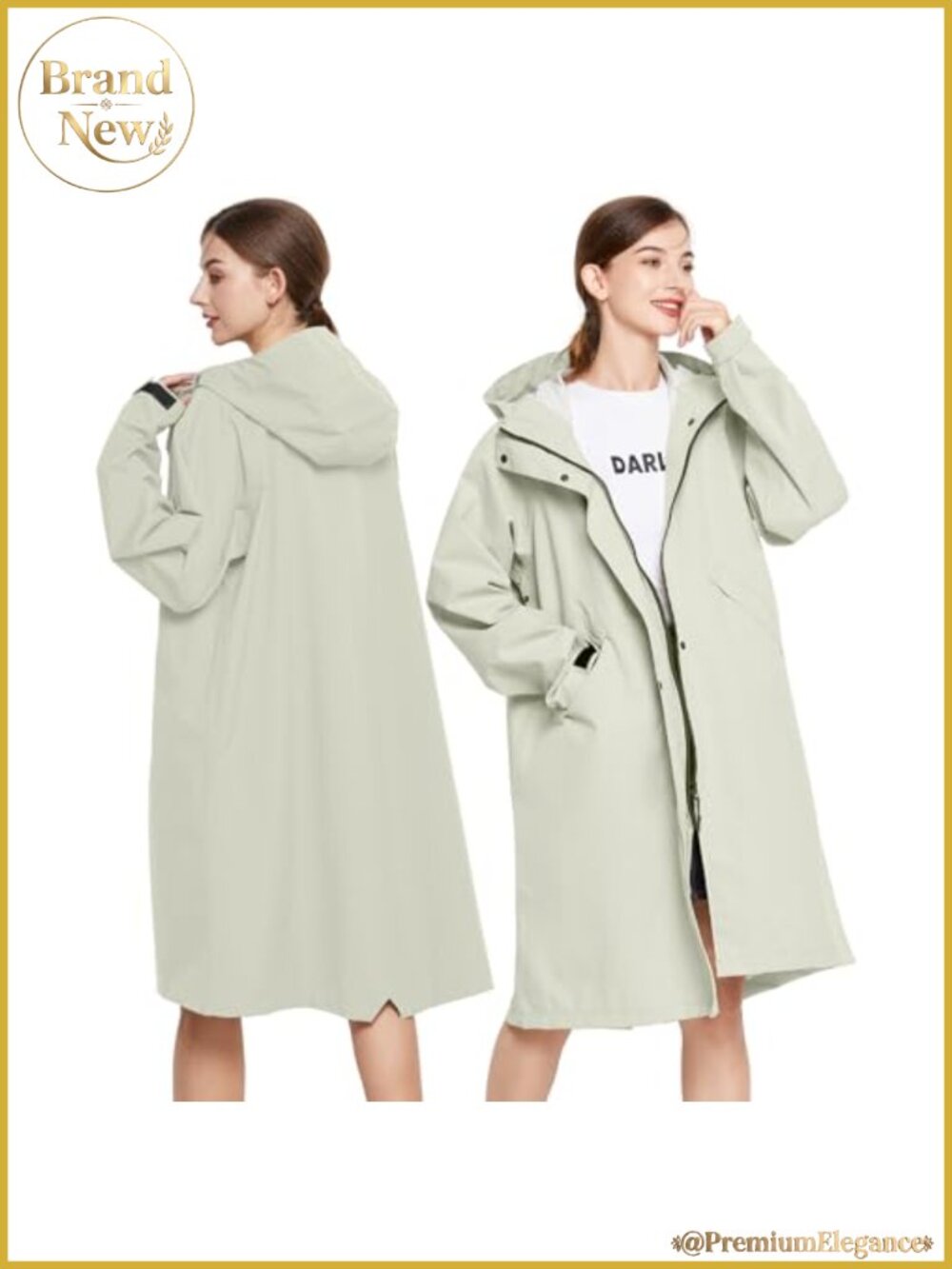 Women's Lightweight Waterproof Long Rain Jacket Packable Trench